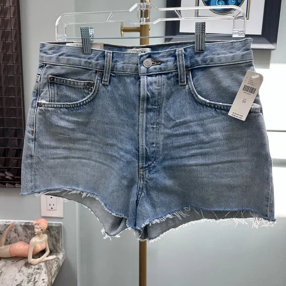 NWT Anthropologie AGOLDE Mila High Waist Cutoff Denim Shorts in HAZARD $148 - Picture 5 of 7